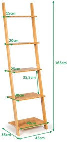 Estante forma de escada de bambu de 5 níveis para sala de estar/cozinha/escritório 43 x 35 x 165 cm Natural