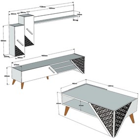 Conjunto de Mobiliário de Sala de Estar Beril – Carvalho – Variadas Me