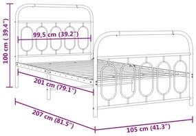 Estrutura de cama com cabeceira e pés 100x200 cm metal branco