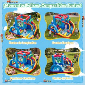 Castelo insuflável Escorrega aquático insuflável com parque infantil (SEM SOPRADOR) , piscina de salpicos, canhão de água e jogos de precisão Multicol