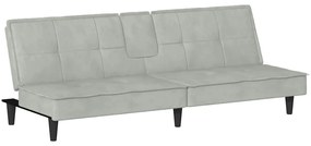 Sofá-cama com suportes para copos veludo cinzento-claro