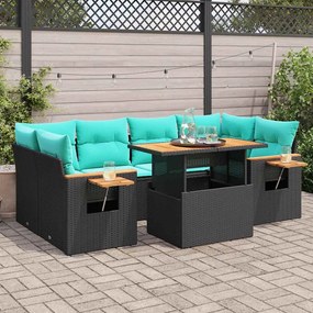 vidaXL 7 pcs conjunto de sofás p/ jardim c/ almofadões vime PE preto