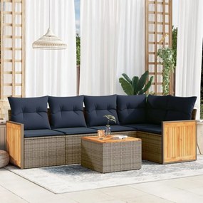 vidaXL 6 pcs conjunto sofás p/ jardim c/ almofadões vime PE cinzento