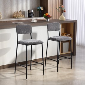 Conjunto de 2 bancos de bar em tecido chenille 45,5 x 48 x 101 cm, bancos de bar estofados, assento largo, encosto alto, cinzento