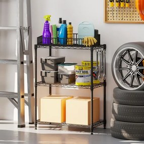 Estante metálica 59 x 34 x 79 cm ajustável  de 3 níveis com grelha de arame com capacidade para 204 kg para casa, cozinha, garagem, escritorio Preta