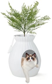 Caixa de areia oculta para gatos com planta artificial sintética Eliminação eletrónica de odores e esterilização 50 x 50 x 59 cm Branco