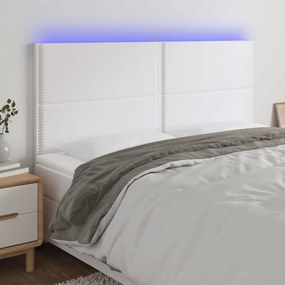 Cabeceira cama c/ LED couro artificial 200x5x118/128 cm branco