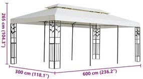 Gazebo com telhado duplo 6x3 m aço branco