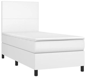 Cama box spring c/colchão/LED 100x200cm couro artificial branco