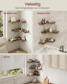 Conjunto de 3 prateleiras de parede em forma de L com design industrial em castanho vintage