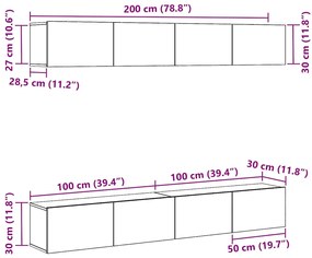 Estante de TV 4 Peças - Montada na Parede em Carvalho Preto