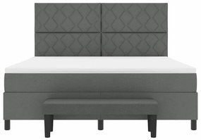 Cama Box com Colchão e Banco Cinza Escuro 180x200 cm Tecido