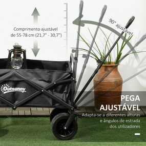 Carrinho de Transporte Dobrável com Bolsa Térmica Removível Capacidade 100 kg para Campismo Praia 113x57x77-100 cm Preto
