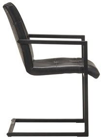 Cadeiras de jantar cantilever 6 pcs couro genuíno preto