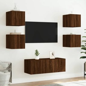 Móvel de parede p/ TV c/ luzes LED 30,5x35x30 carvalho castanho