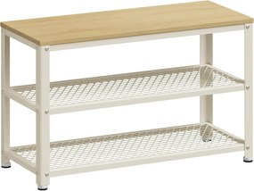 Banco de sapatos com 2 prateleiras para hall de entrada. | VASAGLE | 73 x 30 x 45 cm | oak beige|classic white | LBS073W09.