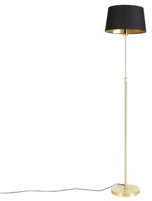 Candeeiro de pé dourado/latão com cúpula preta 35 cm ajustável - Parte Clássico / Antigo
