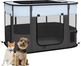 Parque dobrável para cães, gatos e pequenos animais, em tecido Oxford, com espaço de arrumação, 94 x 74 x 60 cm, cinzento e preto