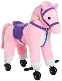 HOMCOM Cavalo com Rodas Pedais Sons Relincho Crianças +36 Meses Rosa Resistente 55x23x60 cm | Aosom Portugal