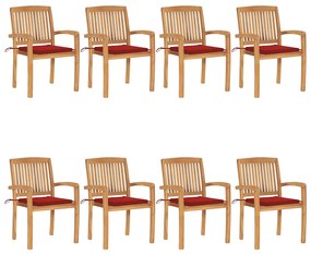 vidaXL Cadeiras de jardim empiháveis c/ almofadões 8 pcs teca maciça