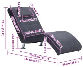 Chaise longue com almofada camurça artificial cinzento