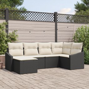 Conjunto de Jantar de Jardim com 6 Peças e Almofadas Preto em Rattan S
