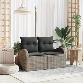 vidaXL Sofá de Jardim para Dois com Almofadas Cinzentas de Rattan Sintético
