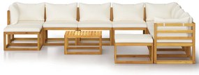 11 pcs conjunto lounge jardim c/ almofadões acácia maciça creme