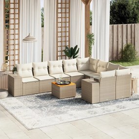 vidaXL 10 pcs conjunto de sofás p/ jardim com almofadões vime PE bege