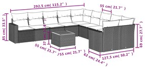 11 pcs conjunto sofás de jardim c/ almofadões vime PE bege