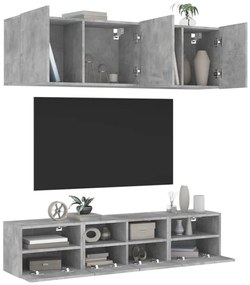 5 pcs móveis de parede p/ TV derivados de madeira cinza cimento
