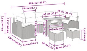 Conjunto de Sofá de Jardim de 10 Peças com Almofadas em Bege de Rattan