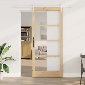 Porta Deslizante vidaXL com Conjunto de Ferragens 93x211 cm Madeira Maciça de Pinho