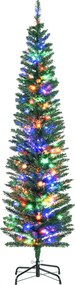 Árvore de Natal artificial iluminada em forma de lápis, 180 cm, 150 luzes multicoloridas, 390 ramos, base em aço verde