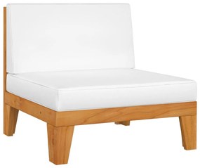 Sofá de centro seccional e almofadões branco nata acácia maciça