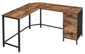 Mesa de canto VASAGLE, mesa de computador em forma de L, mesa de escritório com armário e gaveta, estudo, economia de espaço, fácil montagem, aço, design industrial, marrom rústico e preto LWD74X