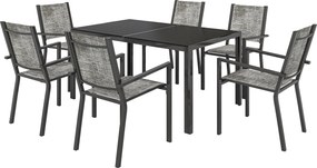 Outsunny Mesa de jardim exterior com 6 cadeiras empilháveis, tampo em ripas 150 cm, estrutura em aço anti-ferrugem, preto | Aosom Portugal