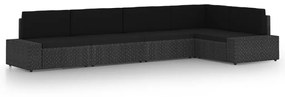 vidaXL 5 pcs conjunto lounge de jardim c/ almofadões vime PE preto