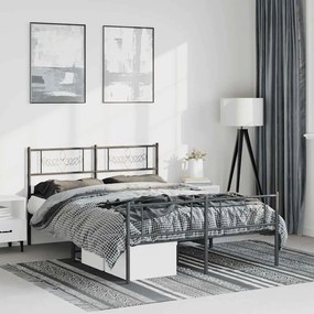 Estrutura de cama com cabeceira e pés 150x200 cm metal preto