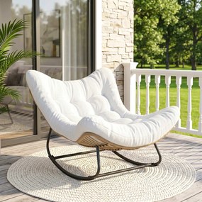 Cadeira de baloiço de jardim em forma de ovo com almofada acolchoada 98 x 111 x 74 cm creme