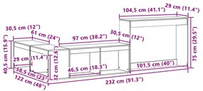 Mesa de cabeceira c/ secretária 232x122x75cm pinho castanho-mel