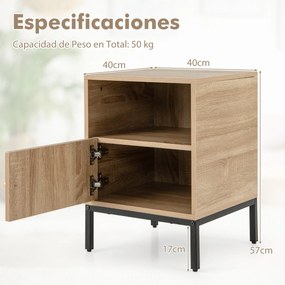 Conjunto de 2 mesas de cabeceira em rattan com porta e prateleira para quarto ou sala de estar 40 x 40 x 57 cm Natural