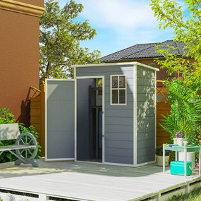 Abrigo de Jardim 1,14 m² 151x92x193 cm Abrigo de Exterior Metálico com Chão Porta de Correr Janela e Teto Inclinado Cinzento