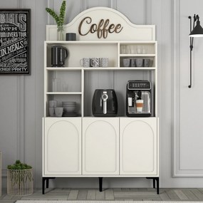 Armário Alto de Cozinha "Coffee" - 200x120x35 cm - Creme e Preto - Des