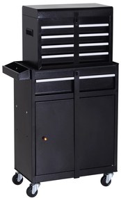 Carro de Ferramentas com Rodas Carro de Ferramentas Móvel com 5 Gavetas Armário de Armazenamento e Almofada Antiderrapante Carga 52kg para Garagem 60x28x104,5cm Preto
