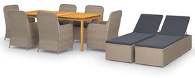 vidaXL 9 pcs conjunto de jantar para jardim castanho