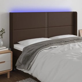 vidaXL Cabeceira cama c/ LED couro artif. 163x16x118/128 cm castanho