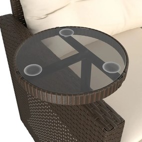 3 pcs conjunto sofás de jardim com almofadões vime PE castanho