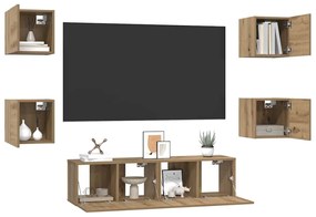 Conjunto de móvel de TV com prateleira 6 pcs carvalho artisiano