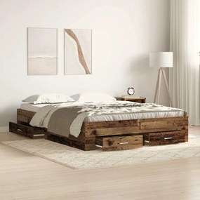 vidaXL Cama com Gavetas Madeira Antiga Madeira Compensada 160 x 200 cm